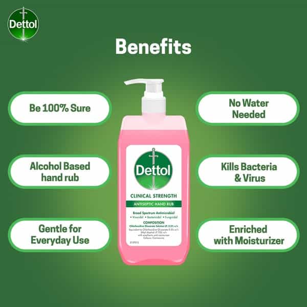Dettol Clinical Strength Antiseptic Hand Rub Sanitizer - 500 Ml.