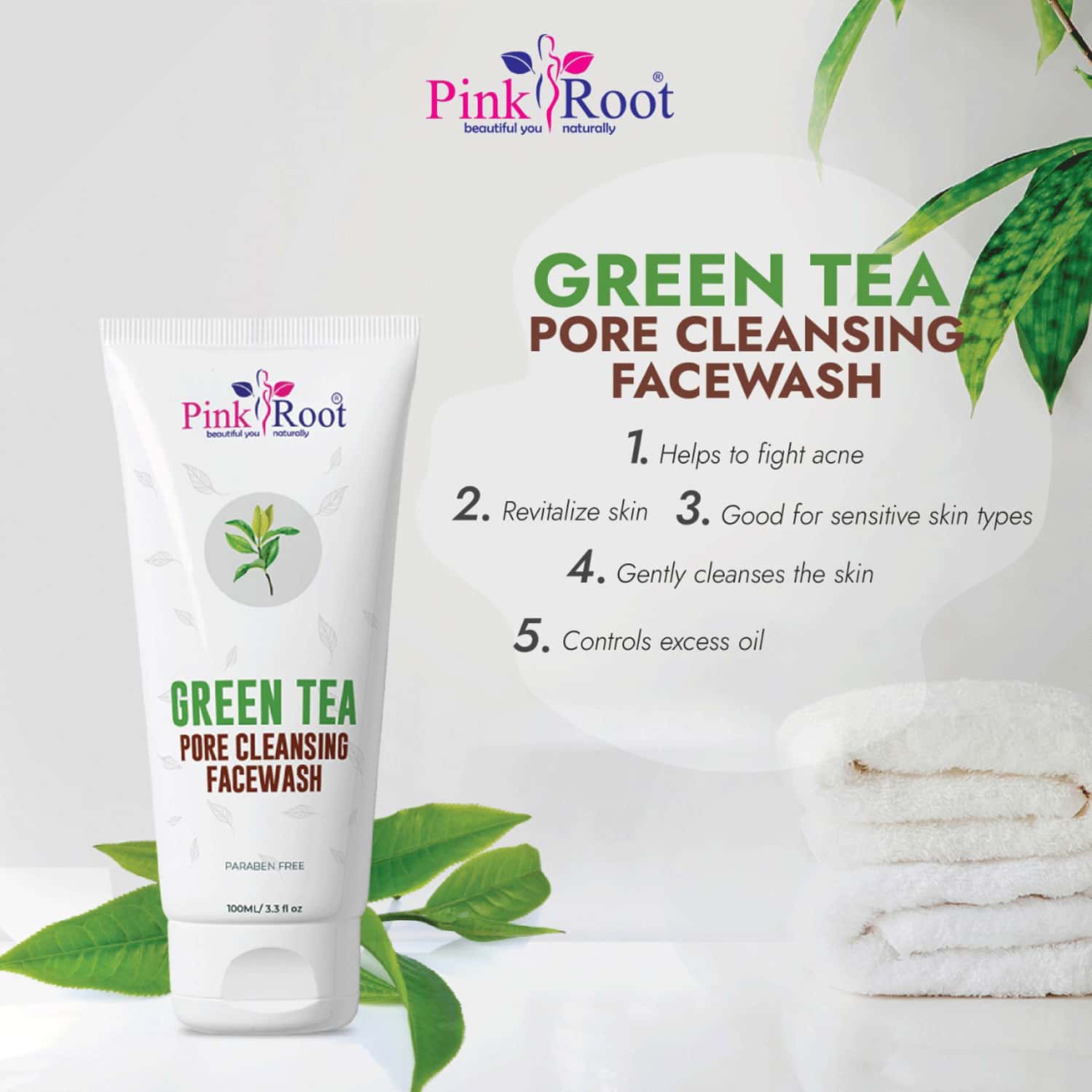 Buy PINK ROOT GREEN TEA PORE CLEANSING FACE WASH 100ML Online & Get