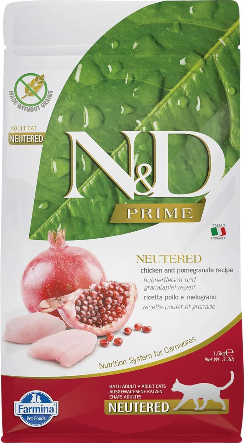 Farmina N&d Prime Dry Cat Food | Neutered Adult | Grain-free | 1.5-kg | Chicken And Pomegranate
