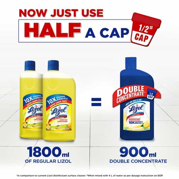 Lizol Double Concentrate Disinfectant Surface Cleaner ( Citrus ) - 900Ml