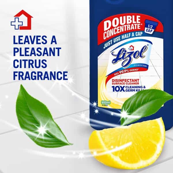 Lizol Double Concentrate Disinfectant Surface Cleaner ( Citrus ) - 900Ml