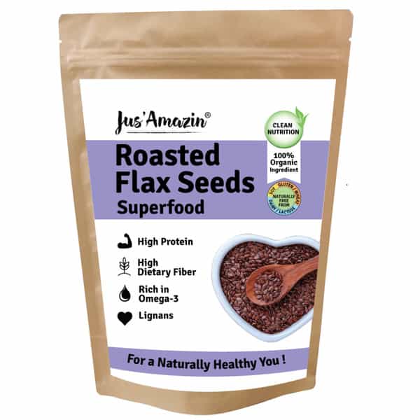 Jus Amazin Roasted Organic Flax Seeds (250G) Clean Nutrition Superfood Rich In Fiber & Omega-3
