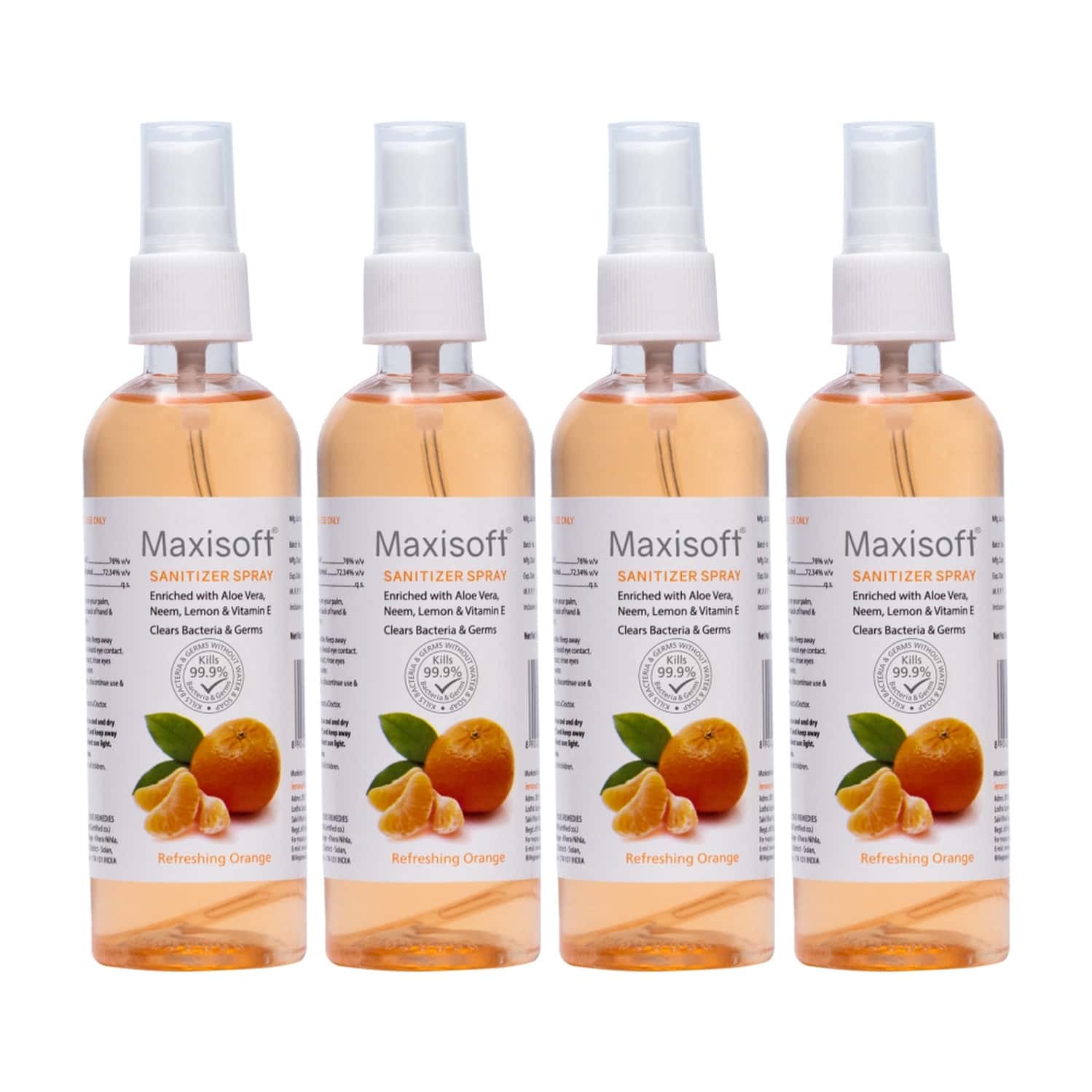Maxisoft Sanitizer Spray | Orange | 120 Ml | Pack Of 4
