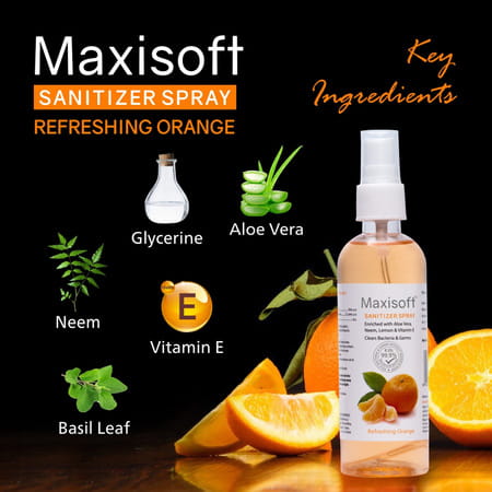Maxisoft Sanitizer Spray | Orange | 120 Ml | Pack Of 4