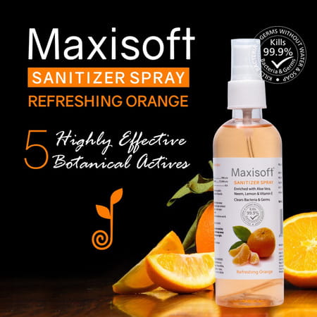 Maxisoft Sanitizer Spray | Orange | 120 Ml | Pack Of 4