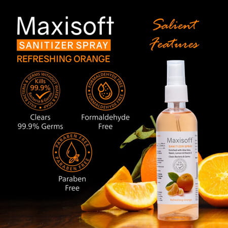 Maxisoft Sanitizer Spray | Orange | 120 Ml | Pack Of 4