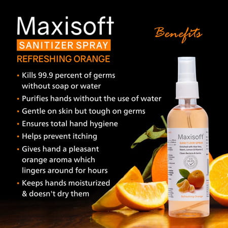 Maxisoft Sanitizer Spray | Orange | 120 Ml | Pack Of 4