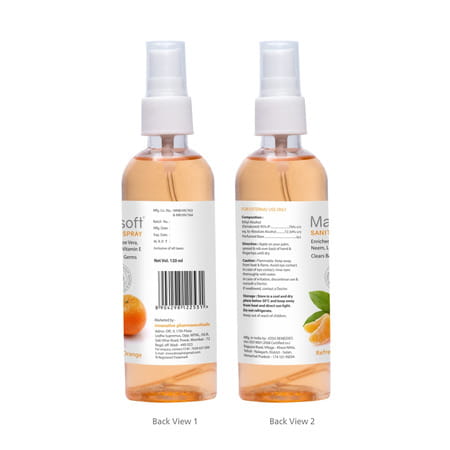 Maxisoft Sanitizer Spray | Orange | 120 Ml | Pack Of 4