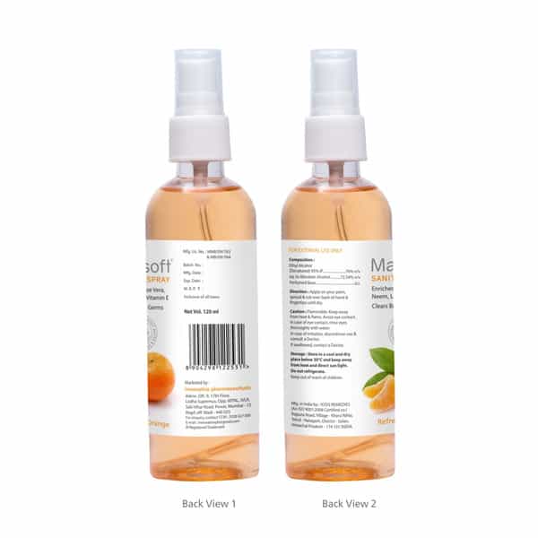 Maxisoft Refreshing Orange Sanitizer Spray | Aloe Vera Neem & Vitamin E (120 Ml Pack Of 4)