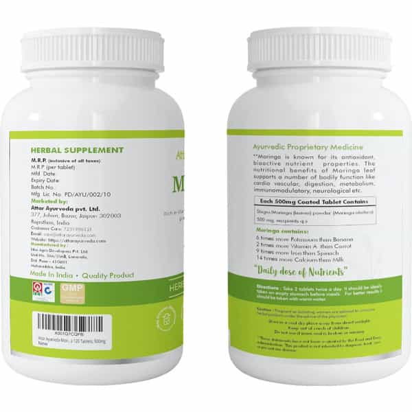 Attar Ayurveda Moringa Tablets 120 Tablets | 500 Mg Each