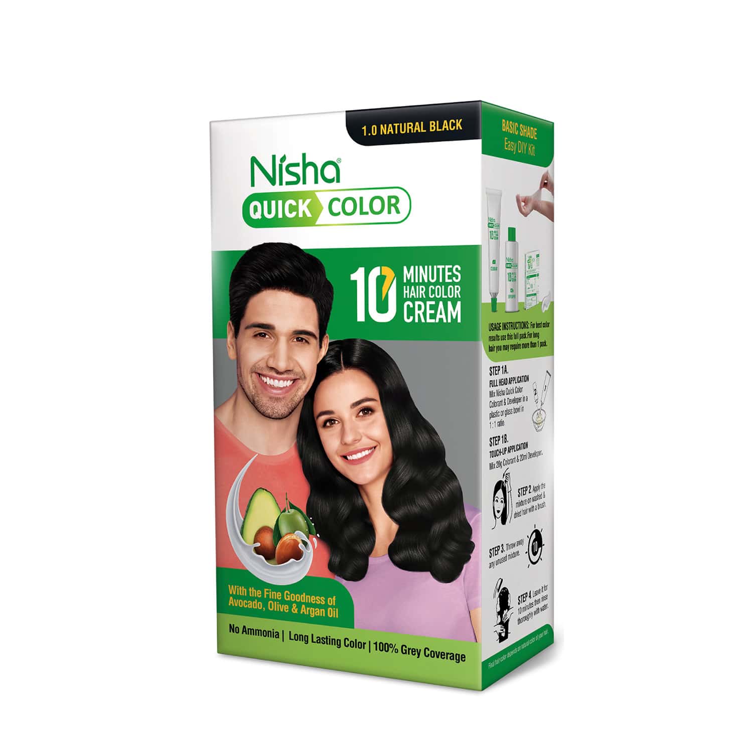 Nisha Quick Color 10 Minutes Creme Hair Colour Natural Black 120g | No Ammonia | Permanent | Unisex