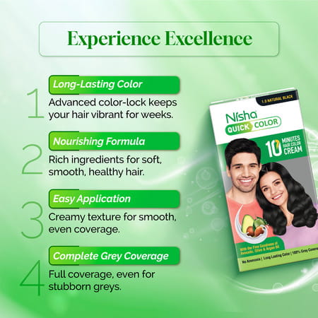 Nisha Quick Color 10 Minutes Creme Hair Colour Natural Black 120G | No Ammonia | Permanent | Unisex