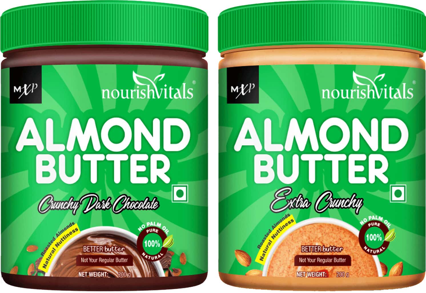 Nourishvitals Irresistibly Tasty Combo | Almond Butter (Extra Crunchy) (200gm Each)