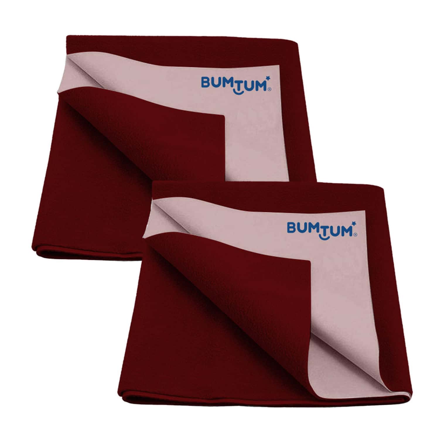 Bumtum Dry Sheet Instadry Leakproof Baby Bed Protector ( Maroon Large Size 100*140cm | Pack Of 2 )