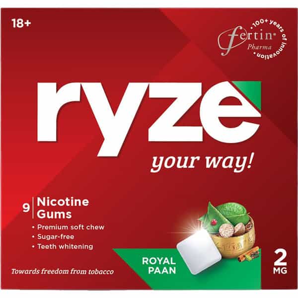 Ryze Nicotine Gum 2Mg |Royal Paan| 9 Gums Each X Smoking Cessations (Pack Of 20)
