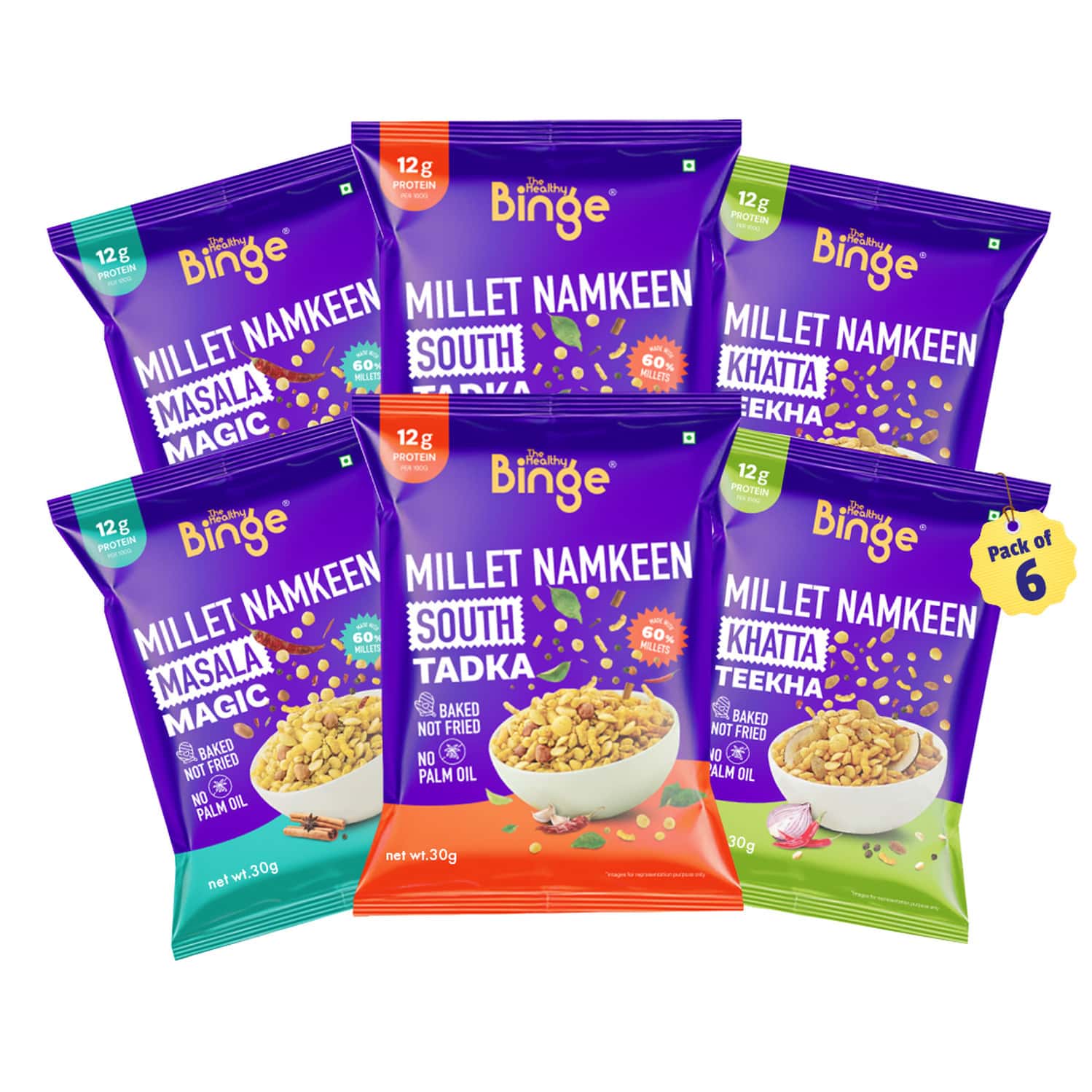 The Healthy Binge Assorted Millet Namkeen Combo 180g (Pack Of 6)