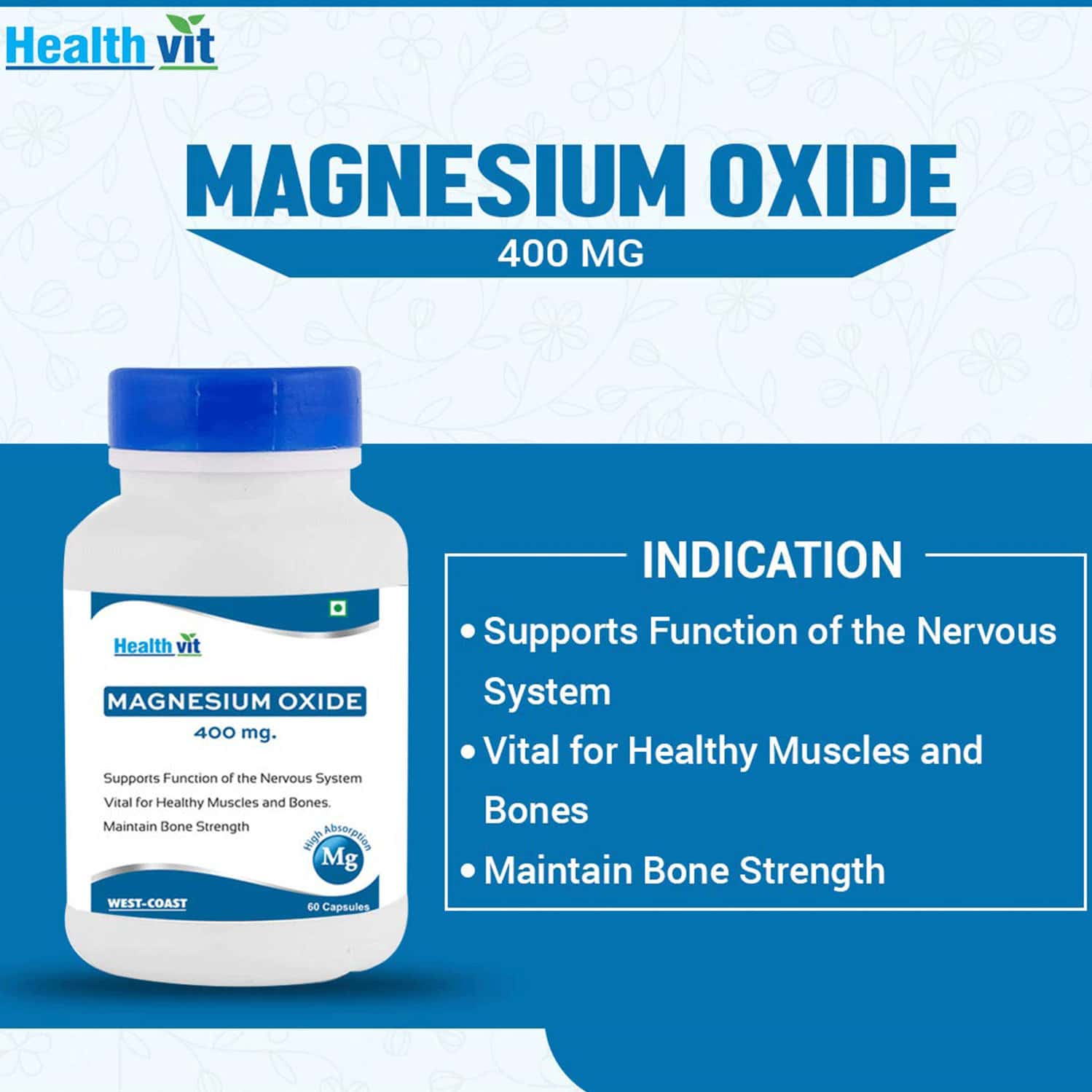 Buy HEALTHVIT MAGNESIUM OXIDE 400 MG 60 CAPSULES Online & Get Upto 60