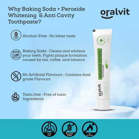 Oralvit Baking Soda And Peroxide Toothpaste For Whitening & Anti-Cavity | 100gm Mint Flavour