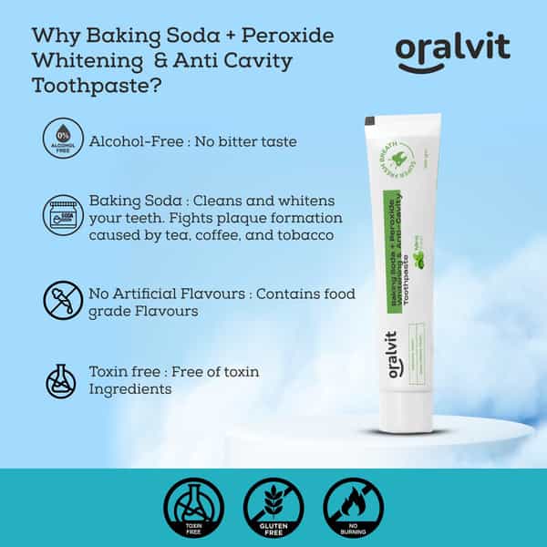 Oralvit Baking Soda And Peroxide Toothpaste For Whitening & Anti-Cavity | 100Gm Mint Flavour