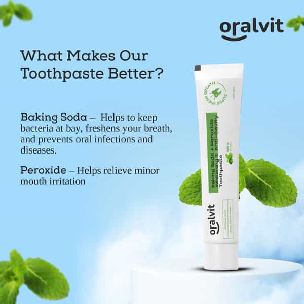 Oralvit Baking Soda And Peroxide Toothpaste For Whitening & Anti-Cavity | 100Gm Mint Flavour