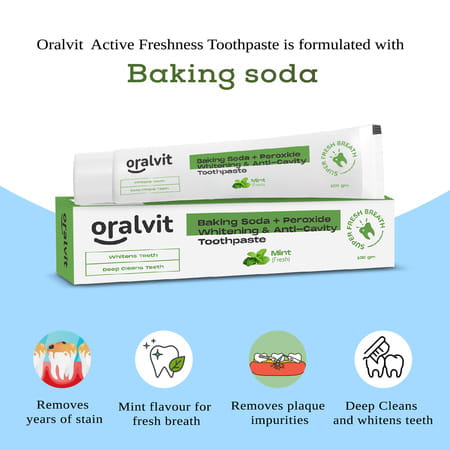 Oralvit Baking Soda And Peroxide Toothpaste For Whitening & Anti-Cavity | 100gm Mint Flavour