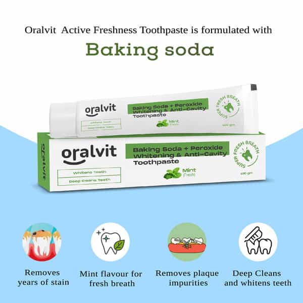 Oralvit Baking Soda And Peroxide Toothpaste For Whitening & Anti-Cavity | 100Gm Mint Flavour
