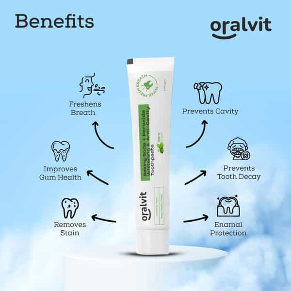 Oralvit Baking Soda And Peroxide Toothpaste For Whitening & Anti-Cavity | 100Gm Mint Flavour