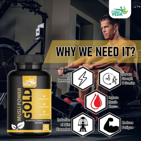 Fitness Veda Musli Power Gold - Ayurvedic Herbal Supplement With Safed Musli | Shilajit