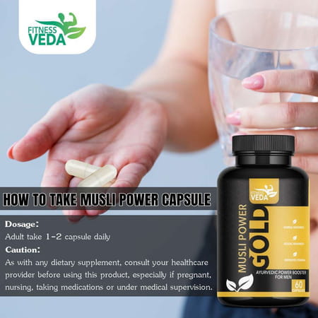 Fitness Veda Musli Power Gold - Ayurvedic Herbal Supplement With Safed Musli | Shilajit