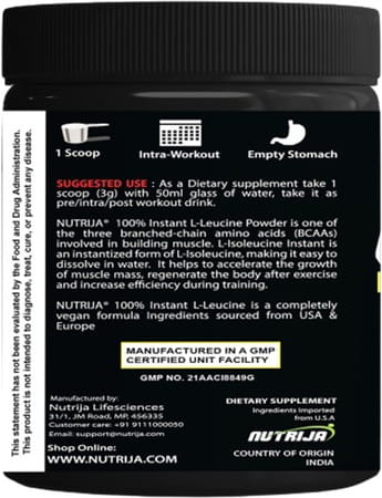 Nutrija Instant L-Leucine Powder -100% Pure & Usp Grade (250 Grams- Pack Of 2)