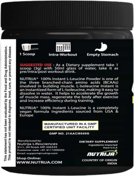 Nutrija Instant L-Leucine Powder -100% Pure & Usp Grade (250 Grams- Pack Of 2)