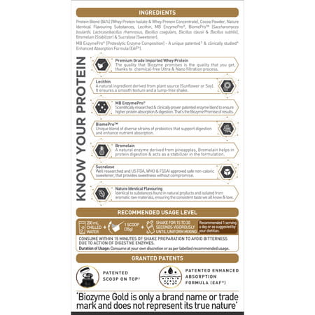 Muscleblaze Biozyme Gold 100% Whey Protein (Double Rich Chocolate| 1kg / 2.2 Lb)