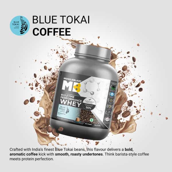 Muscleblaze Biozyme Performance Whey Protein | Blue Tokai Coffee | 2Kg | 25G Protein Per Scoop
