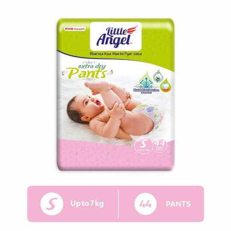Little Angel Extra Dry Baby Pants Diaper Small (S) Size | 44 Count With Wetness Indicator | 7kg