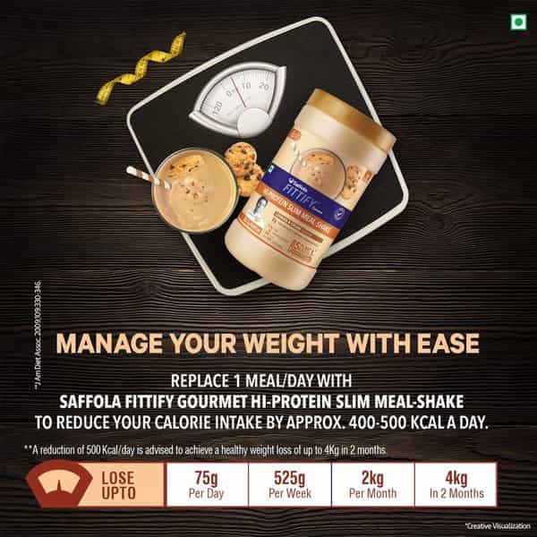 Saffola Fittify Hi-Protein Slim Meal Shake Cookies & Cream Buy 1 Get 1 Each Pack 420 Gm