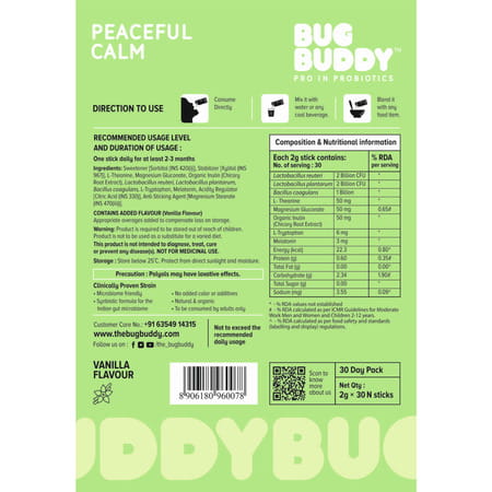 Bug Buddy Peaceful Calm | Non-Habit Forming | For Restful Sleep/Stress Relief | 30 Days Pack