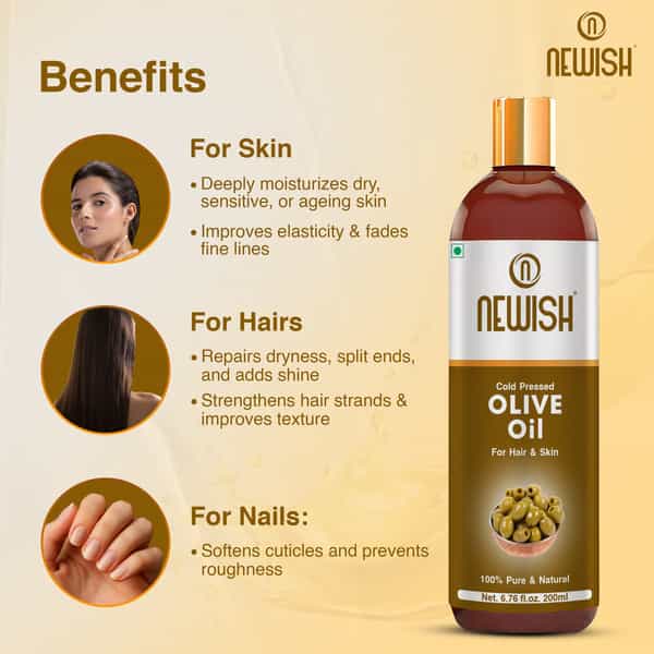 Newish Pure Cold Pressed Olive Oil For Hair And Skin 200Ml (Olive Oil)