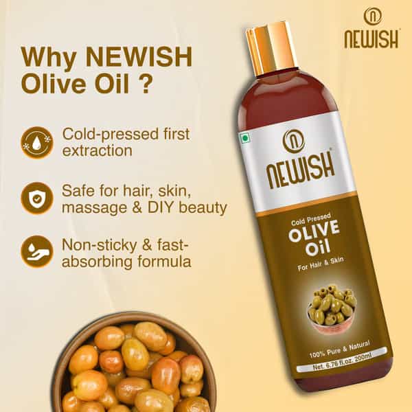Newish Pure Cold Pressed Olive Oil For Hair And Skin 200Ml (Olive Oil)