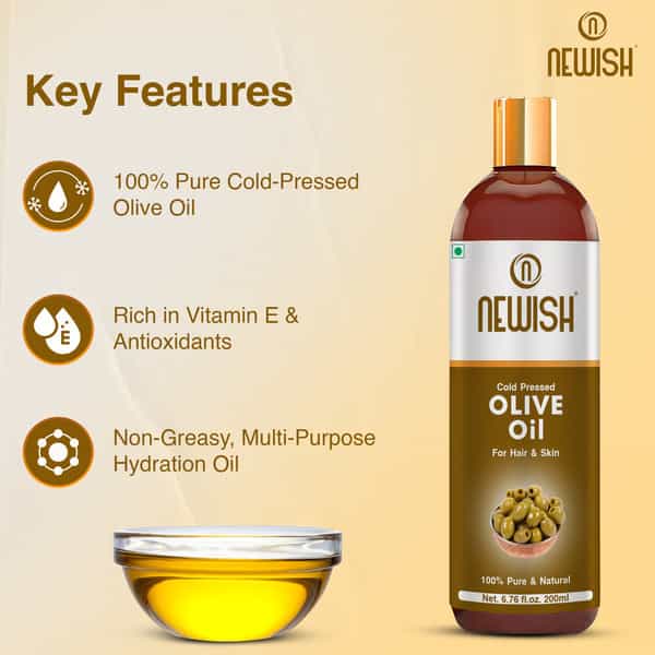 Newish Pure Cold Pressed Olive Oil For Hair And Skin 200Ml (Olive Oil)