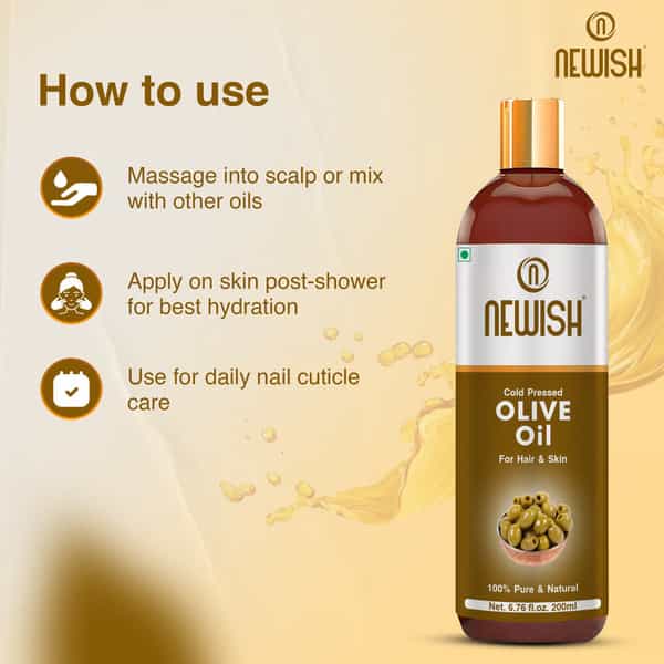 Newish Pure Cold Pressed Olive Oil For Hair And Skin 200Ml (Olive Oil)