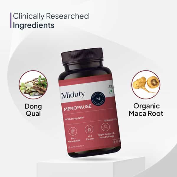 Miduty Menopause - Dong Quai - Maca Root - Peri Menopause - Hot Flash Relief - 60 Capsules