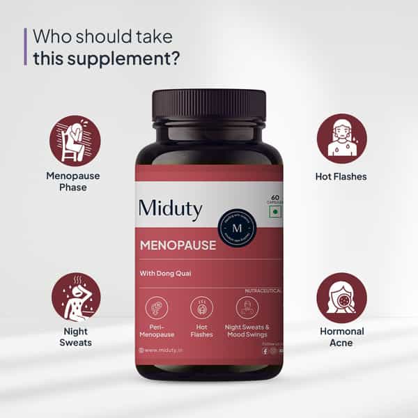 Miduty Menopause - Dong Quai - Maca Root - Peri Menopause - Hot Flash Relief - 60 Capsules