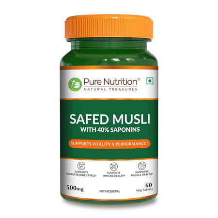 Pure Nutrition Safed Musli - 500mg | 60 Veg Tablets