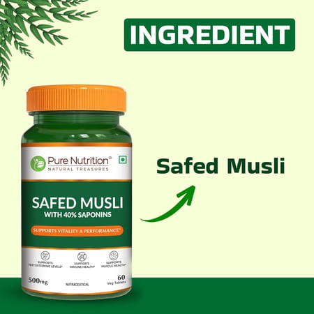 Pure Nutrition Safed Musli - 500mg | 60 Veg Tablets