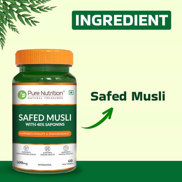 Pure Nutrition Safed Musli - 500Mg | 60 Veg Tablets