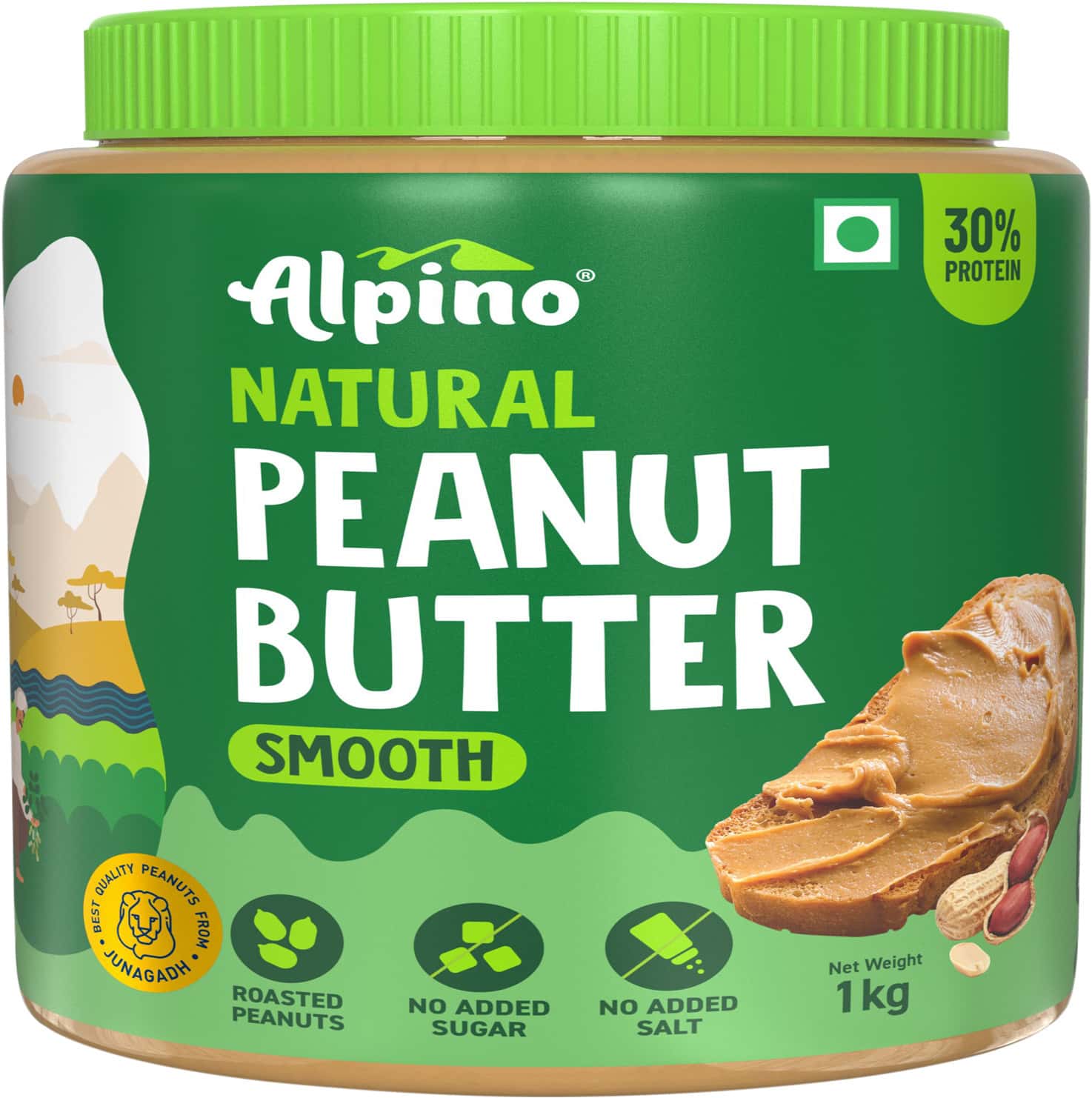 Alpino Natural Peanut Butter Smooth Jar 1 Kg