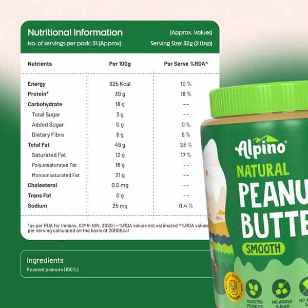 Alpino Natural Peanut Butter Smooth Jar 1 Kg
