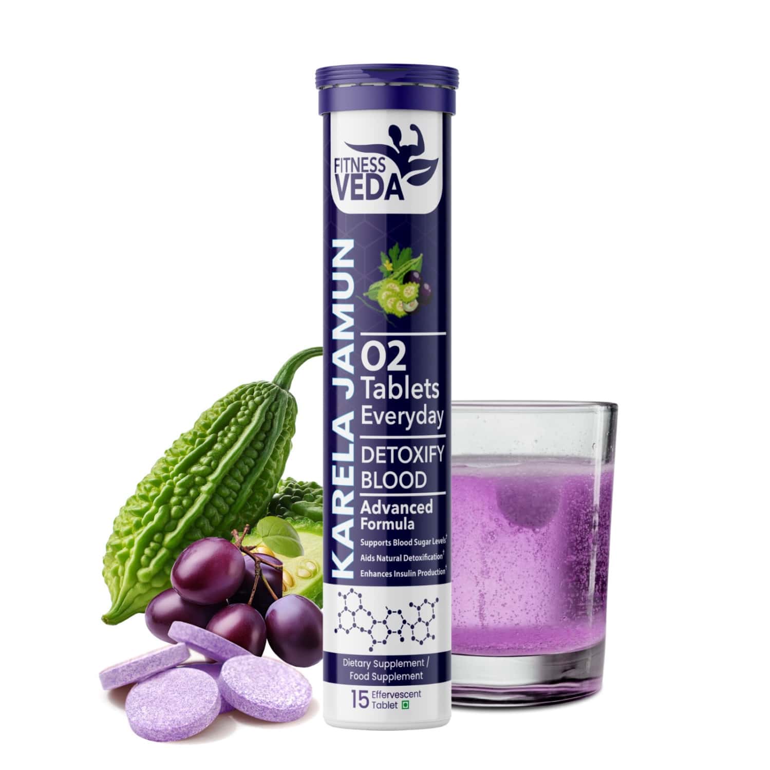Fitness Veda Karela Jamun Effervescent Tablets - Ayurvedic Formula For Blood Sugar Control