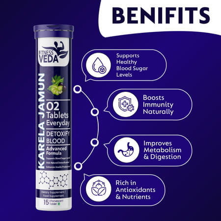 Fitness Veda Karela Jamun Effervescent Tablets - Ayurvedic Formula For Blood Sugar Control