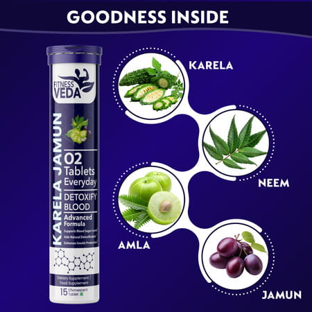Fitness Veda Karela Jamun Effervescent Tablets - Ayurvedic Formula For Blood Sugar Control